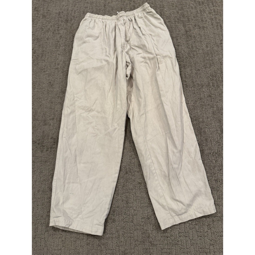 Stussy Beach Pants Khaki Mens Large Cotton Twill Elastic Wasit Draw String (C1)